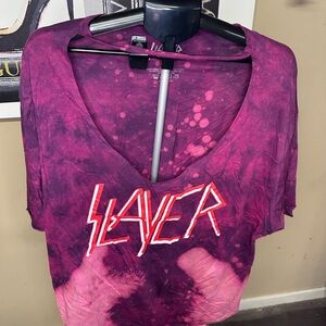 Women's Pink Slayer Tie-Dye Top Deep-V Choker Neck Line